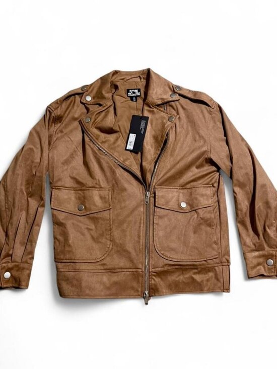 Future Collective Jackets & Blazers - Future Collective Tan Faux Leather Jacket NWT Silver Hardware